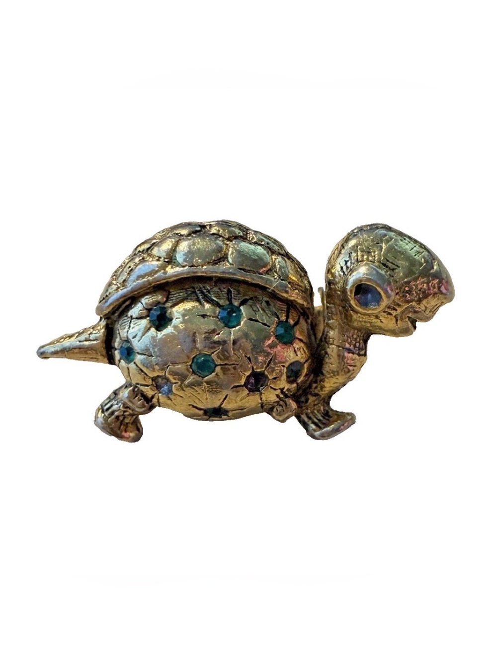 VTG 80s 70s Gold Turtle Brooch Green Stones Whimsigoth Cottagecore Nautical #71